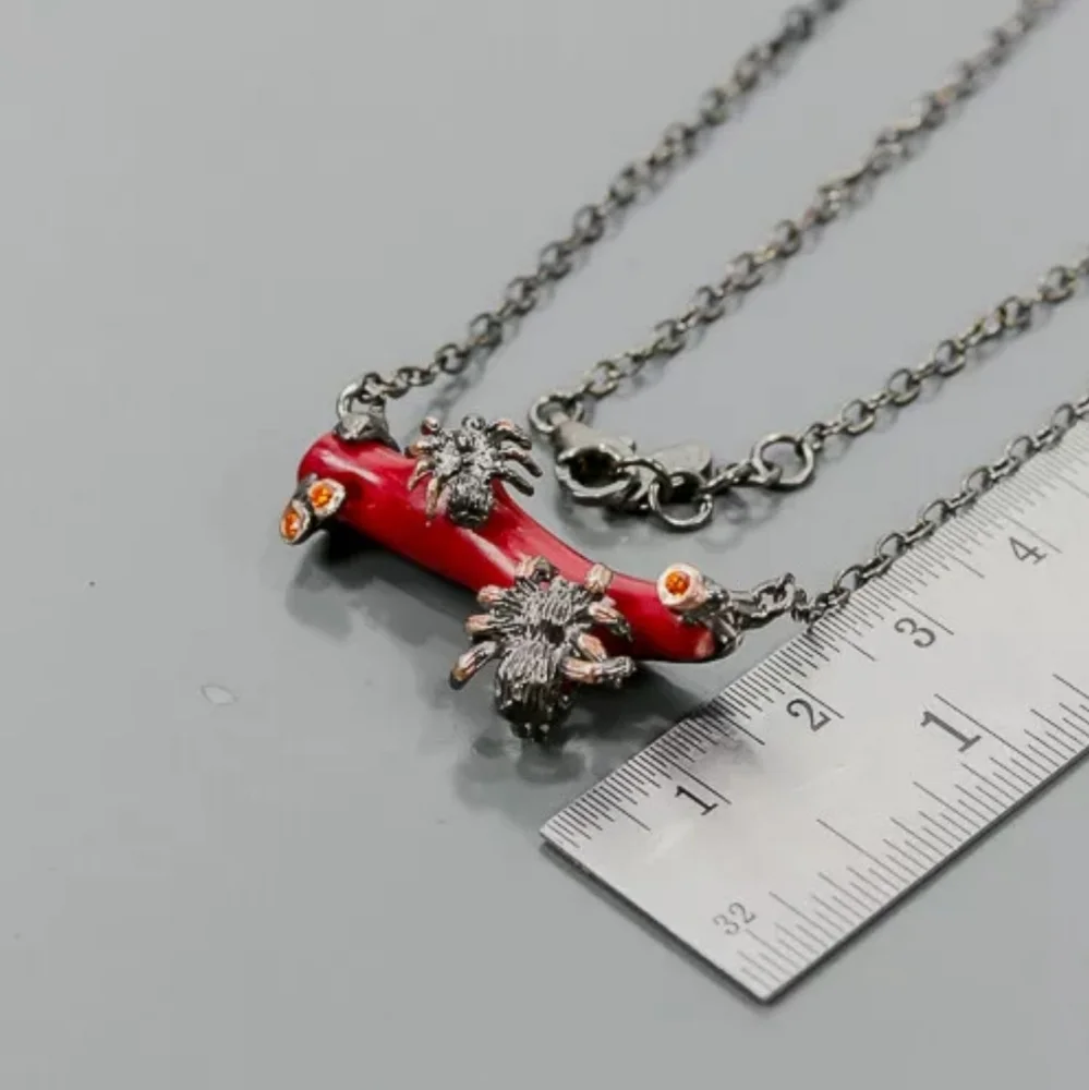 Fun Coral & Ruby Sterling & Rhodium Necklace - Picture 2 of 3